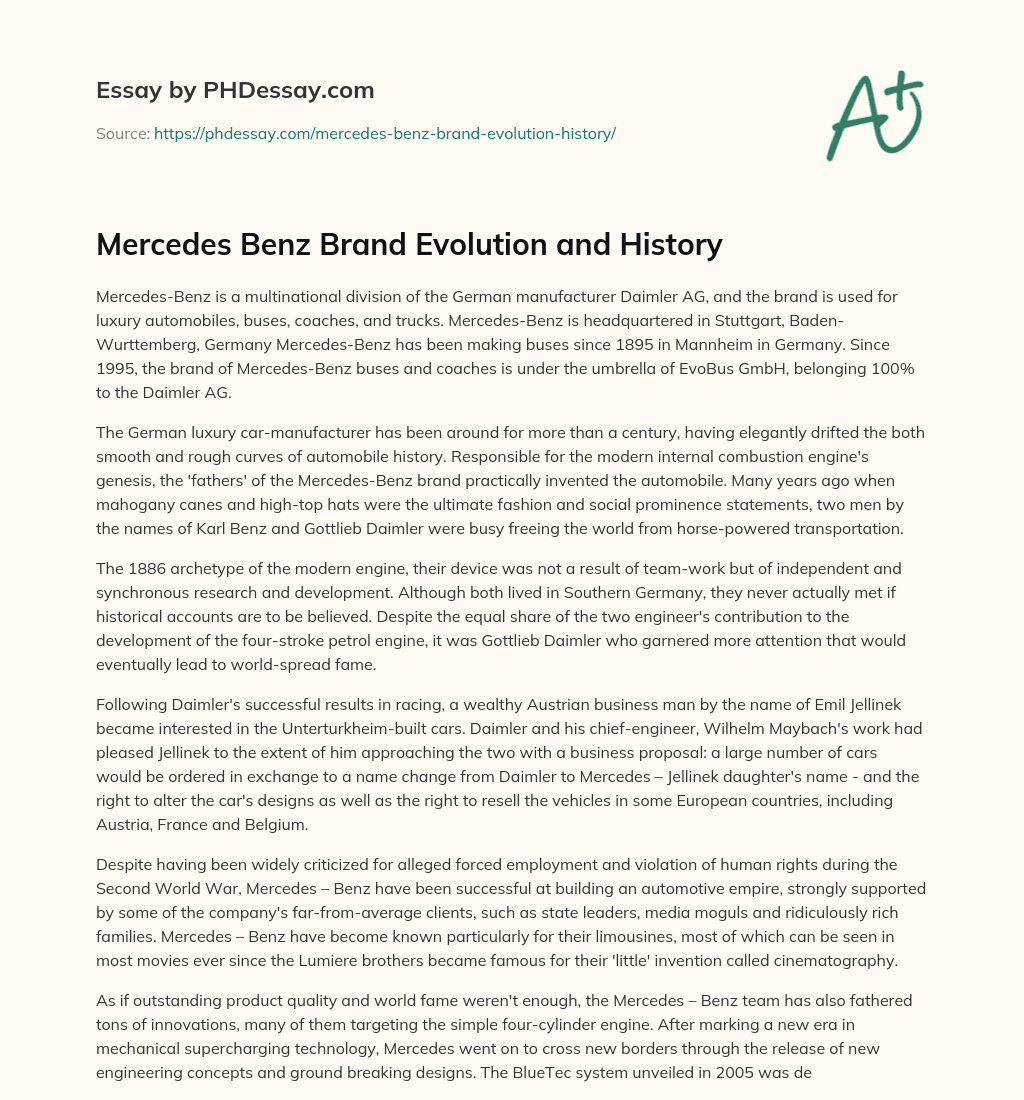 Mercedes Benz Brand Evolution and History essay