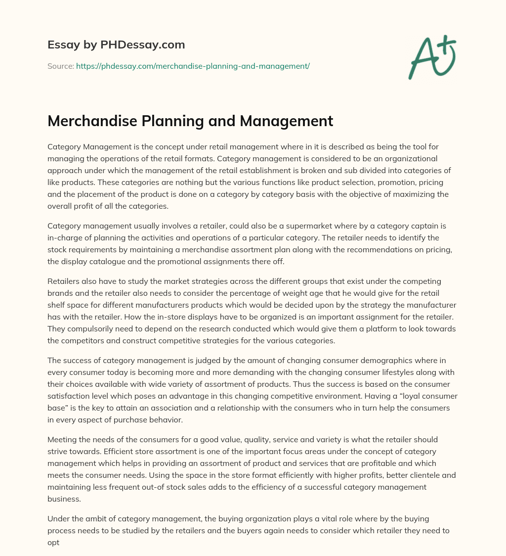 Merchandise Planning and Management essay