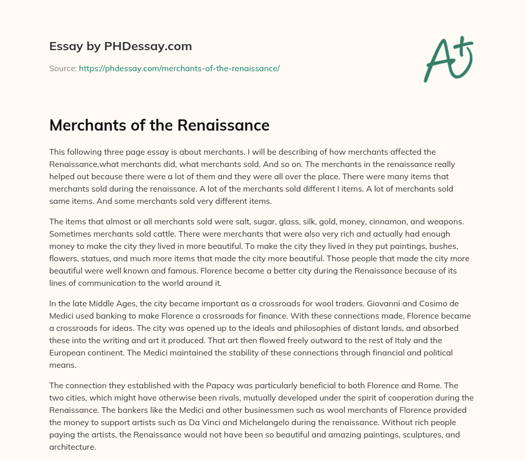 Merchants of the Renaissance essay