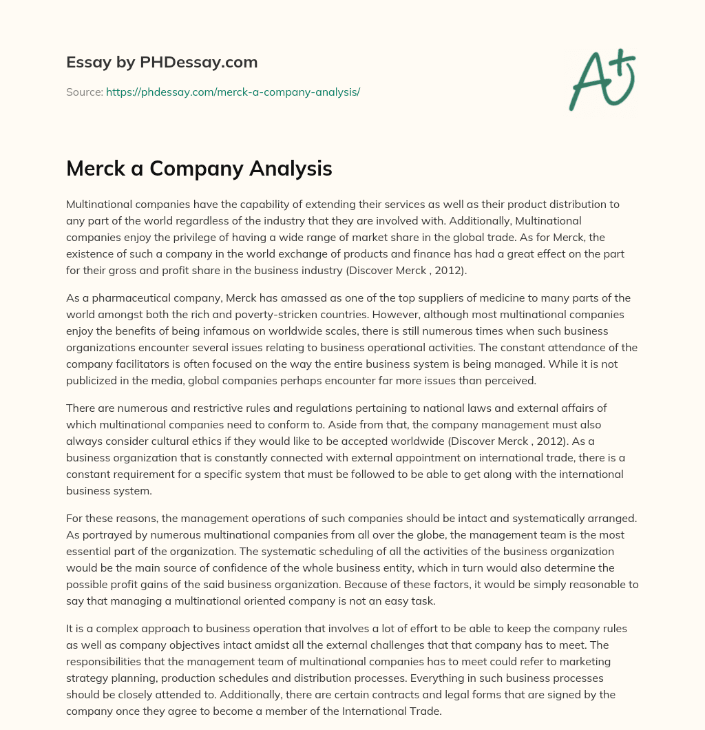 Merck a Company Analysis essay