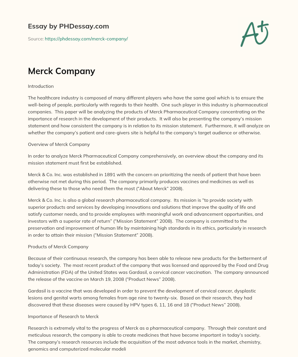 Merck Company essay