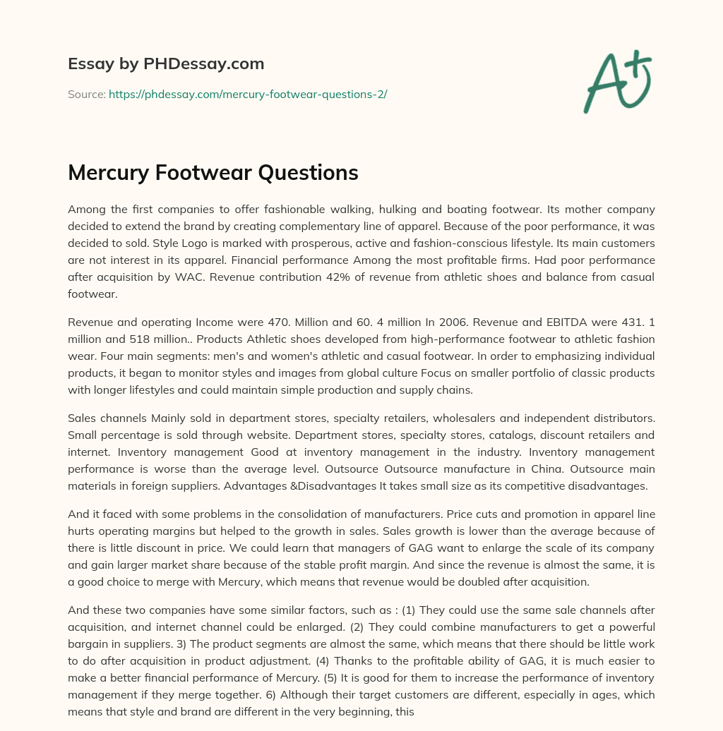 Mercury Footwear Questions essay