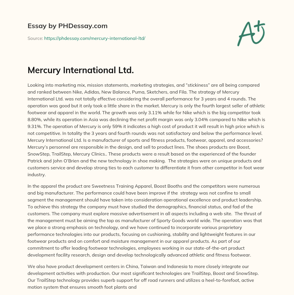 Mercury International Ltd. essay