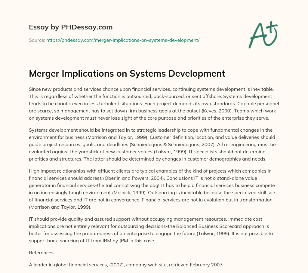 Merger Implications on Systems Development essay