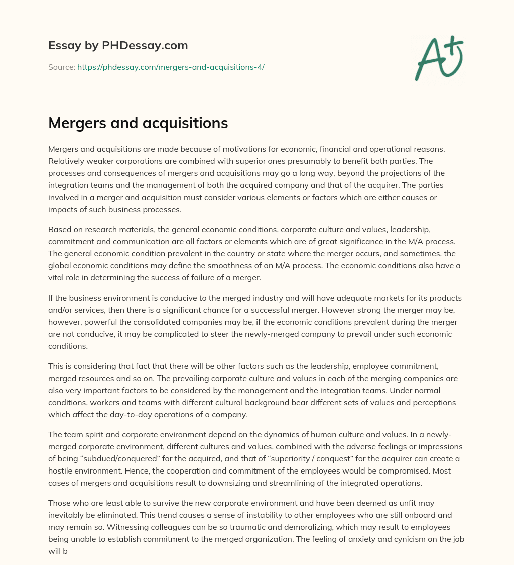 merger and acquisition thesis