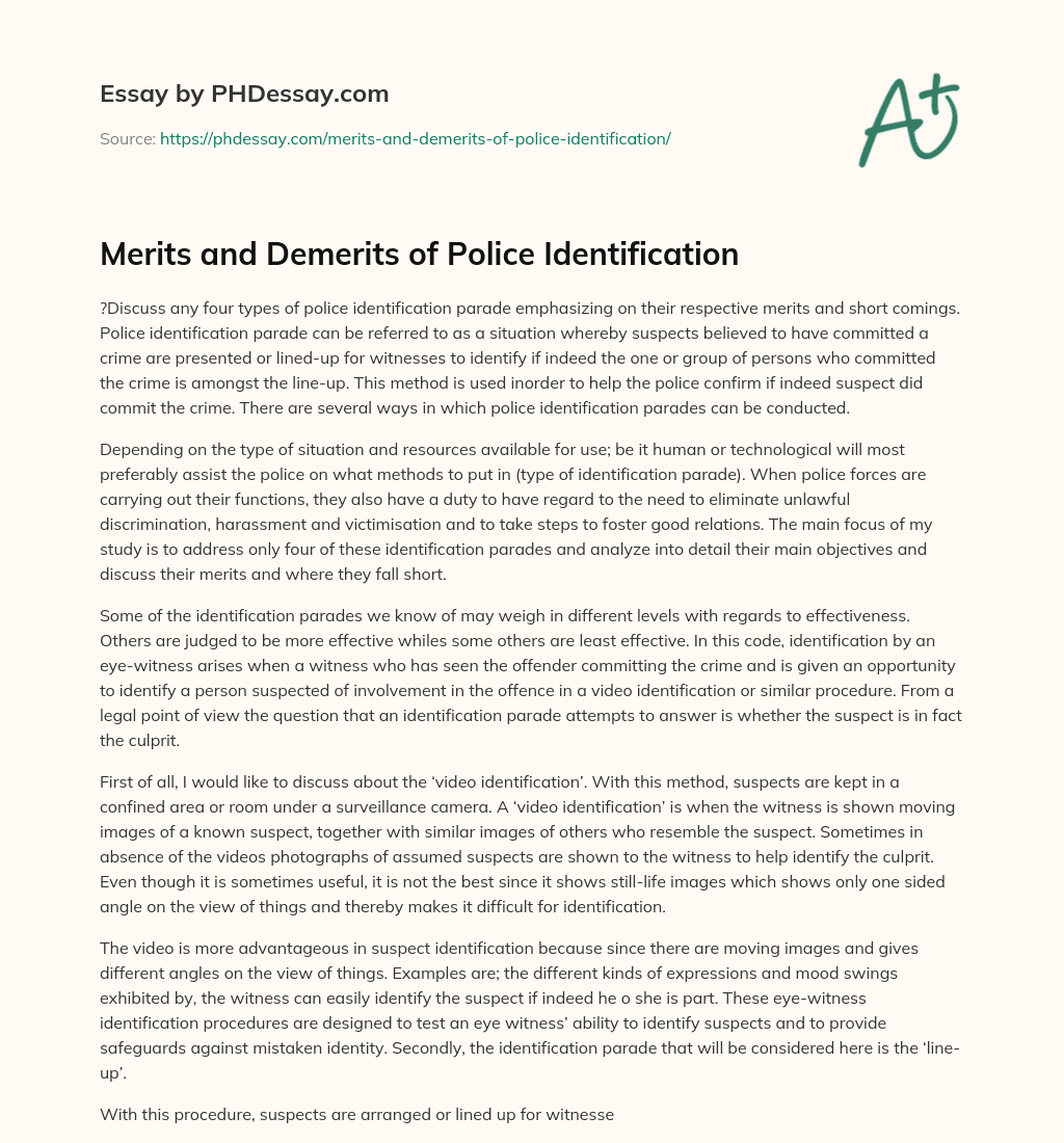 Merits and Demerits of Police Identification essay