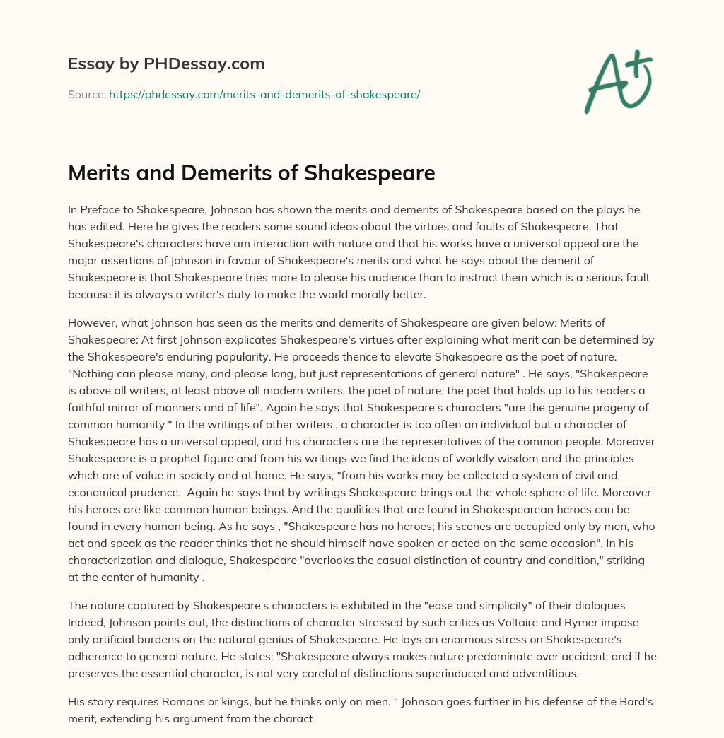 Merits and Demerits of Shakespeare essay