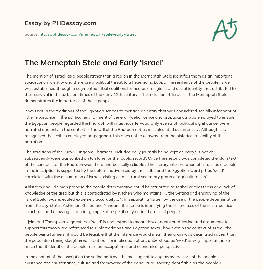 The Merneptah Stele and Early ‘Israel’ essay