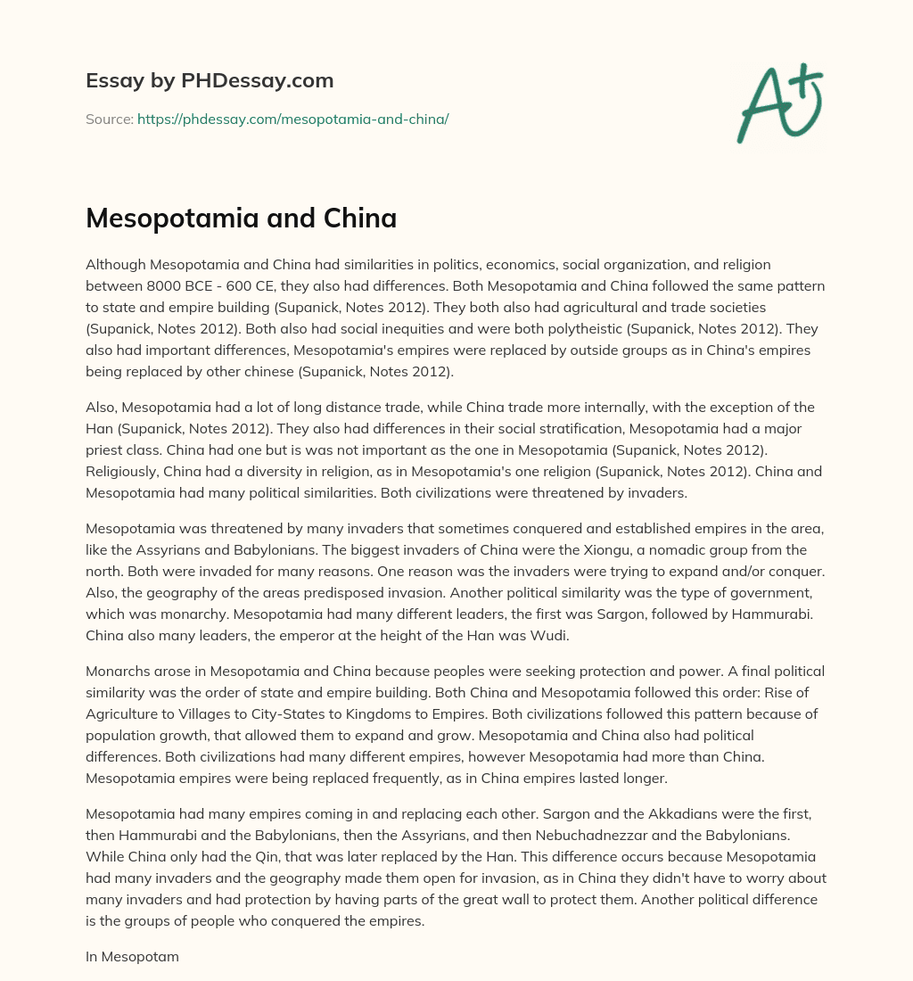Mesopotamia and China essay