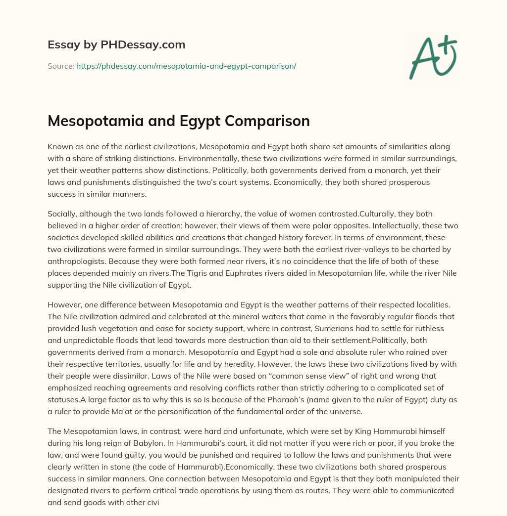 Mesopotamia and Egypt Comparison essay