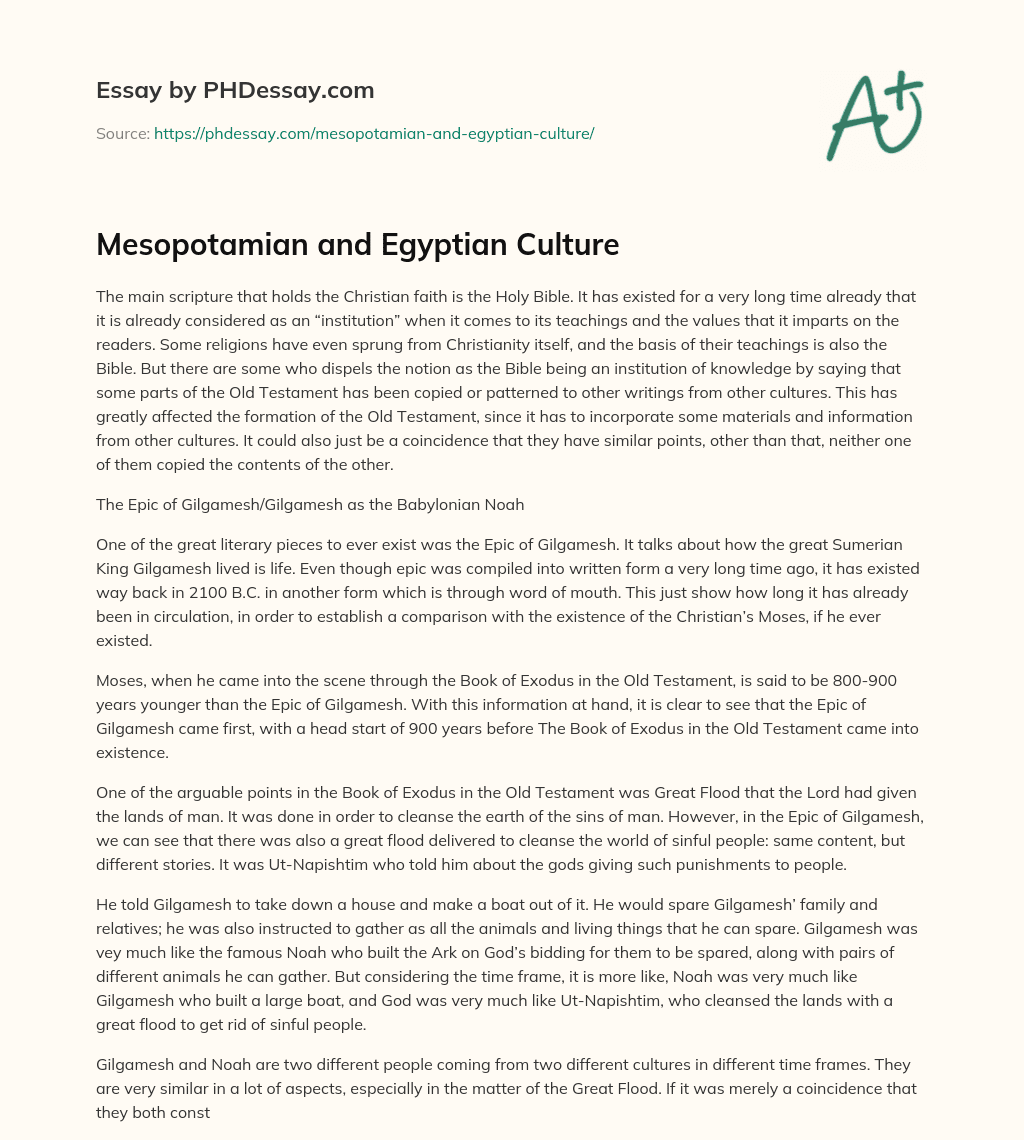 Mesopotamian and Egyptian Culture essay