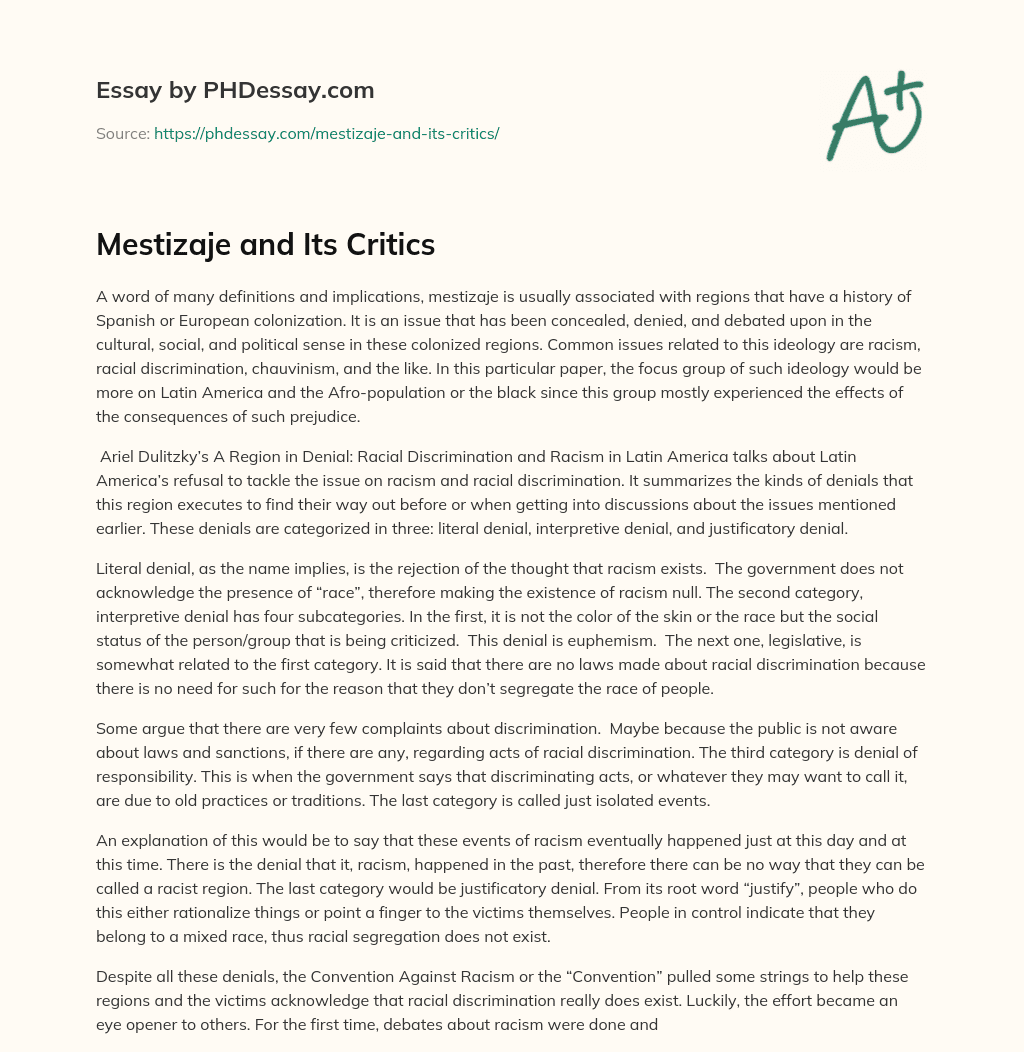Mestizaje and Its Critics essay