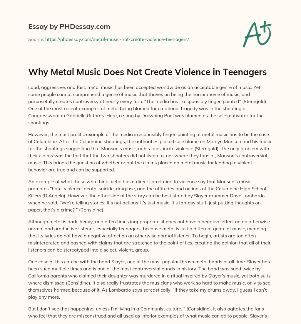 Why Metal Music Does Not Create Violence in Teenagers essay