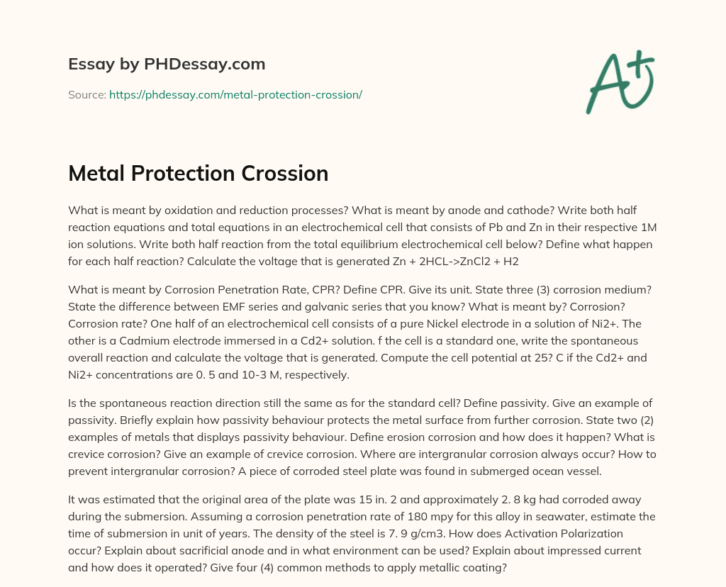 Metal Protection Crossion essay