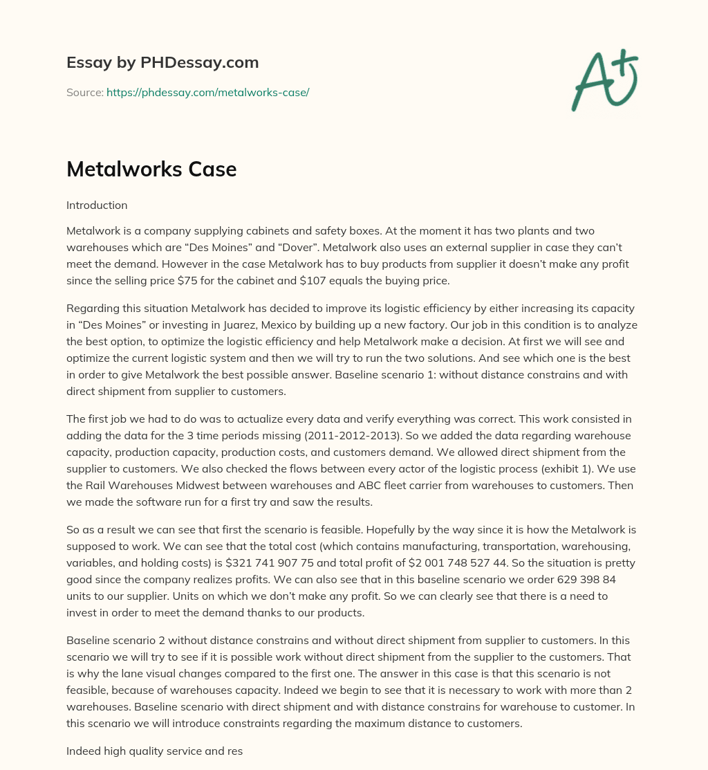 Metalworks Case essay