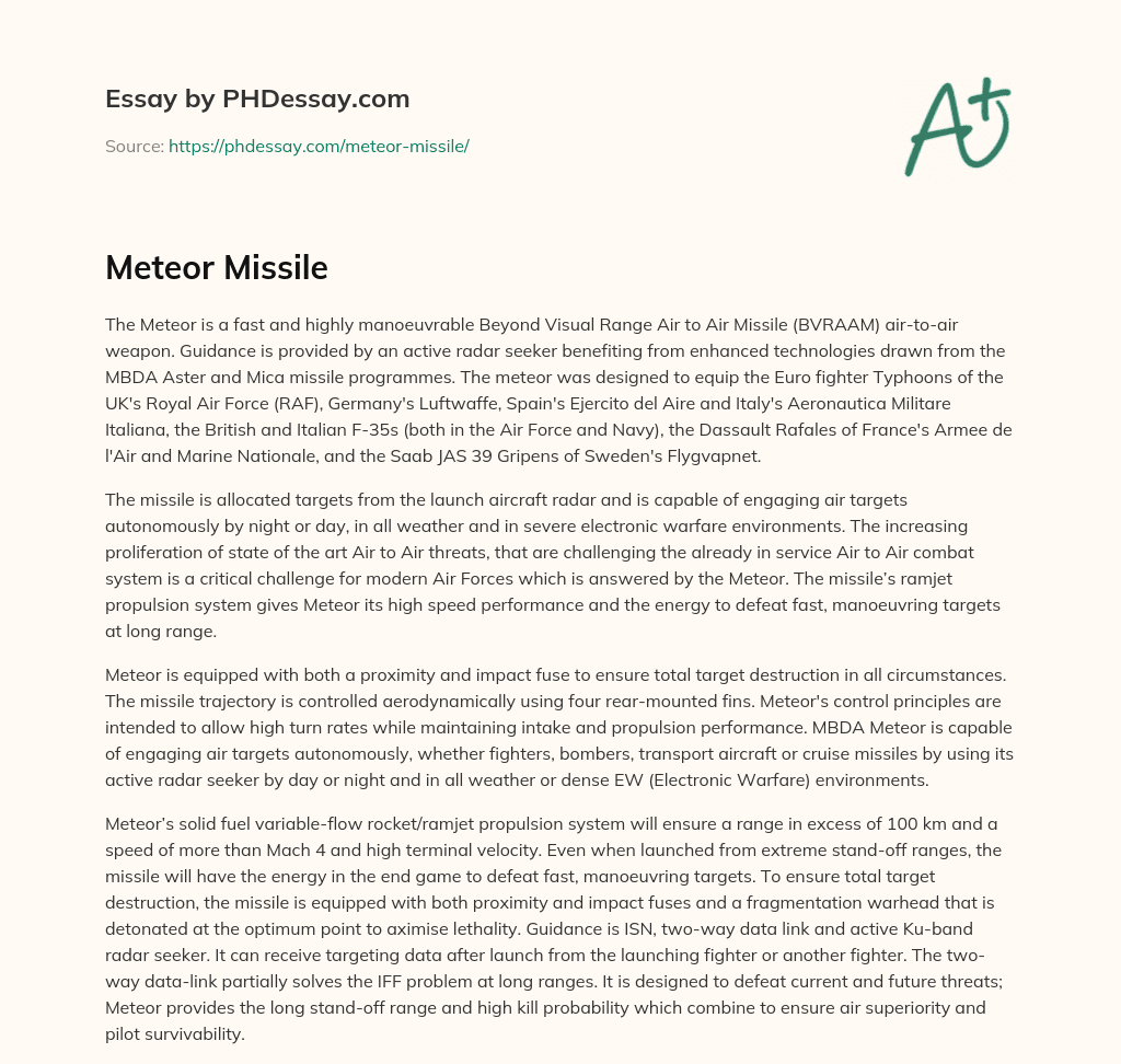 Meteor Missile essay