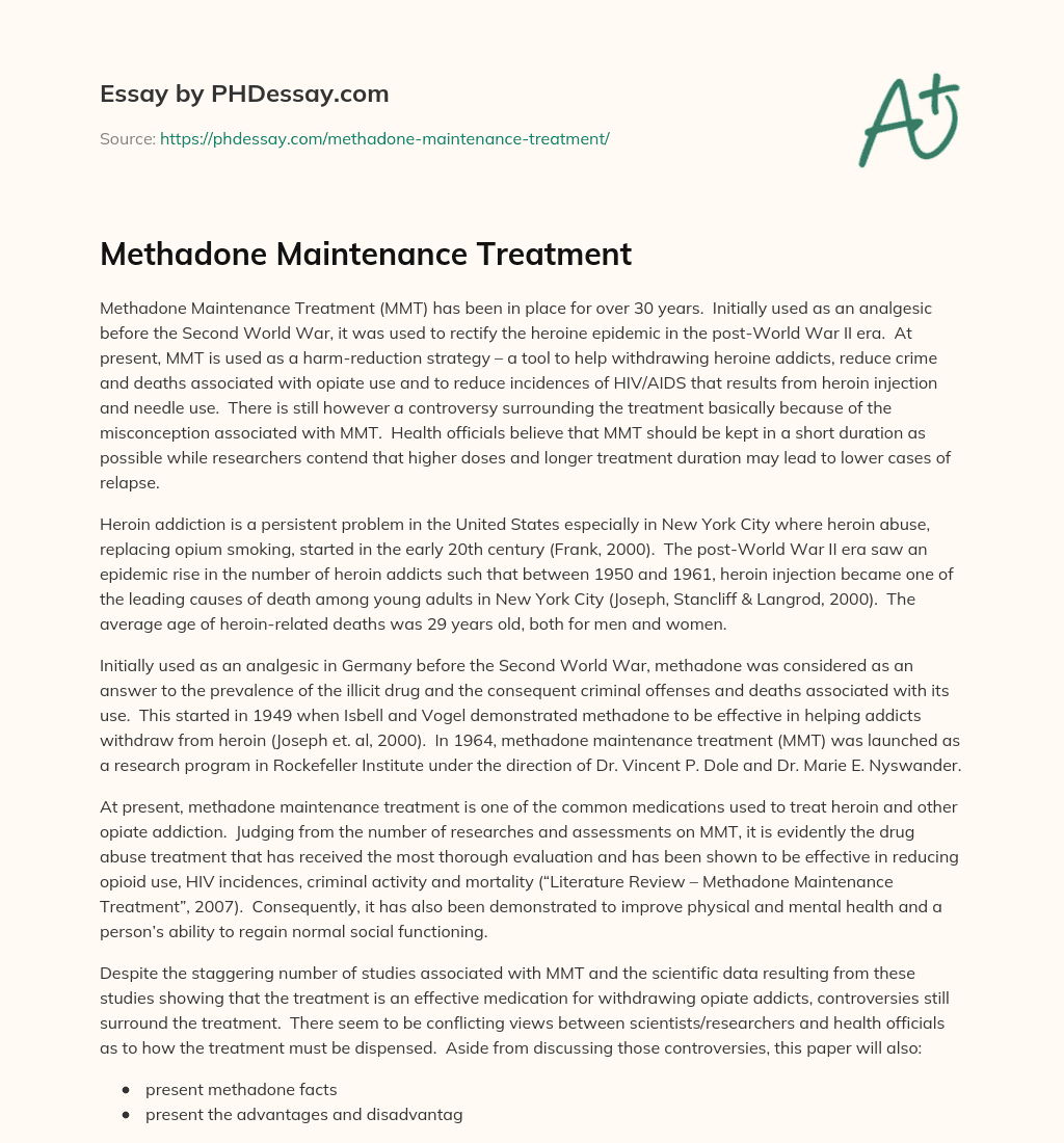 Methadone Maintenance Treatment essay