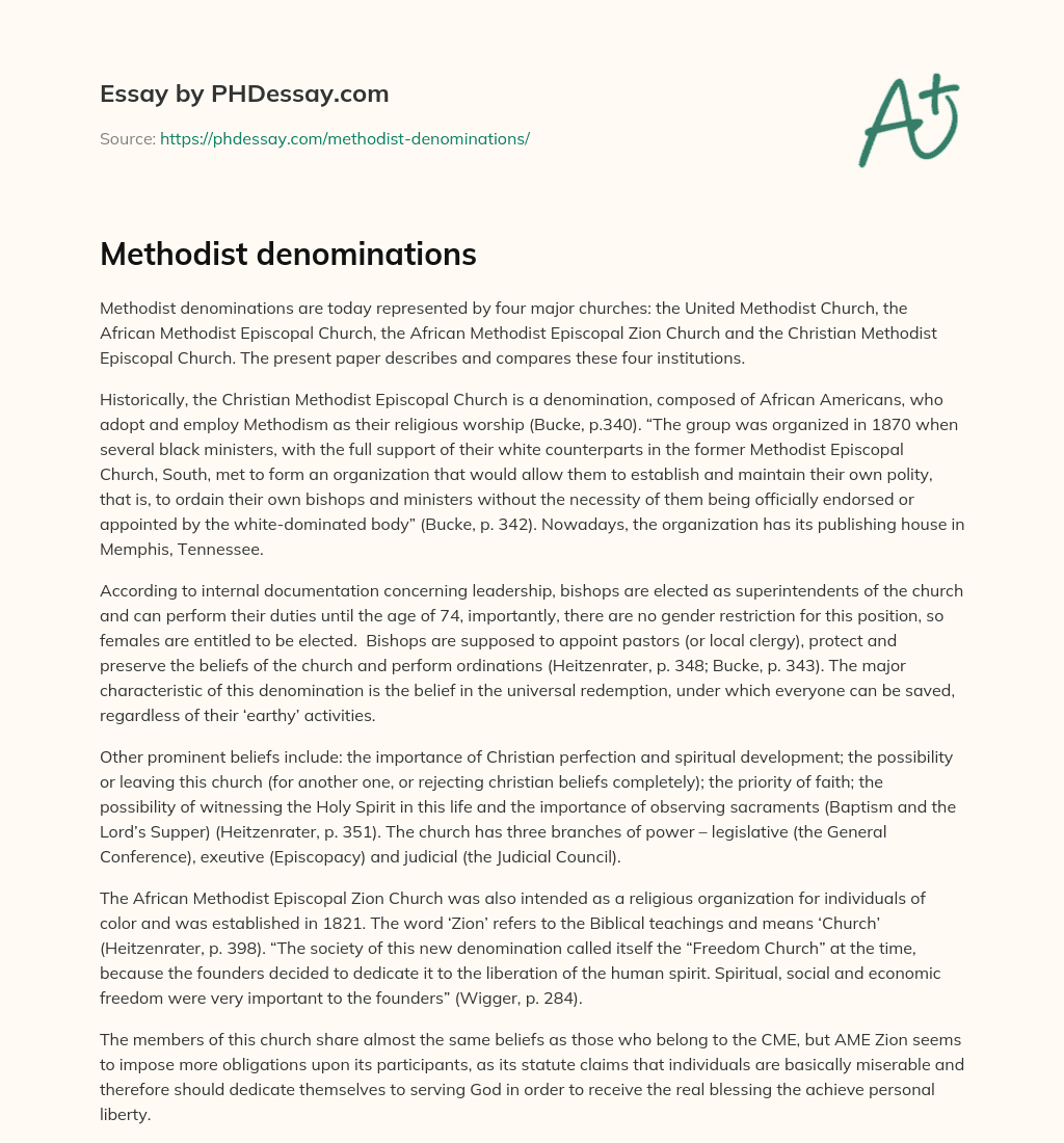 Methodist denominations essay