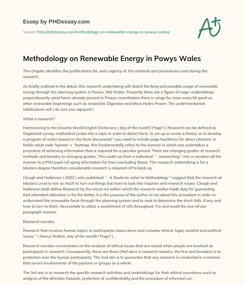 Methodology on Renewable Energy in Powys Wales essay
