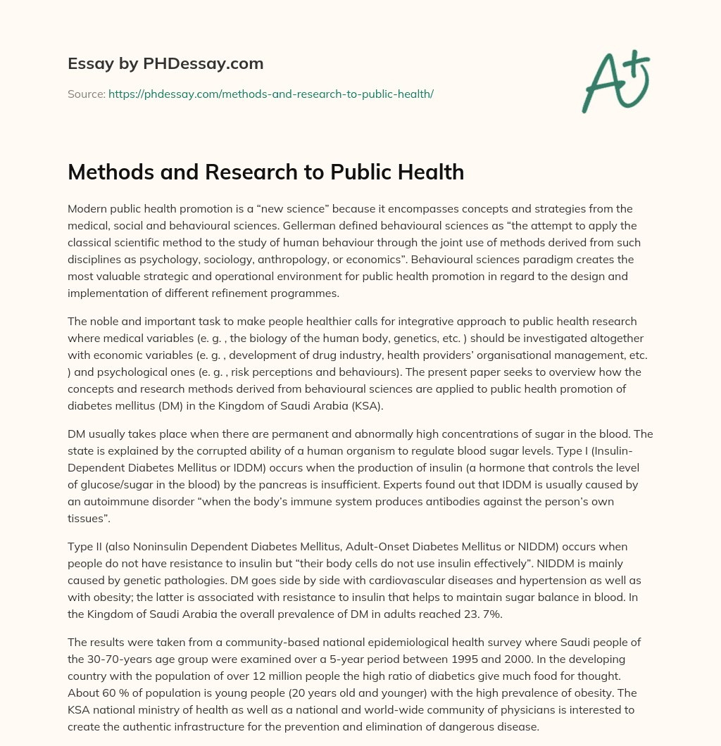 Methods and Research to Public Health essay