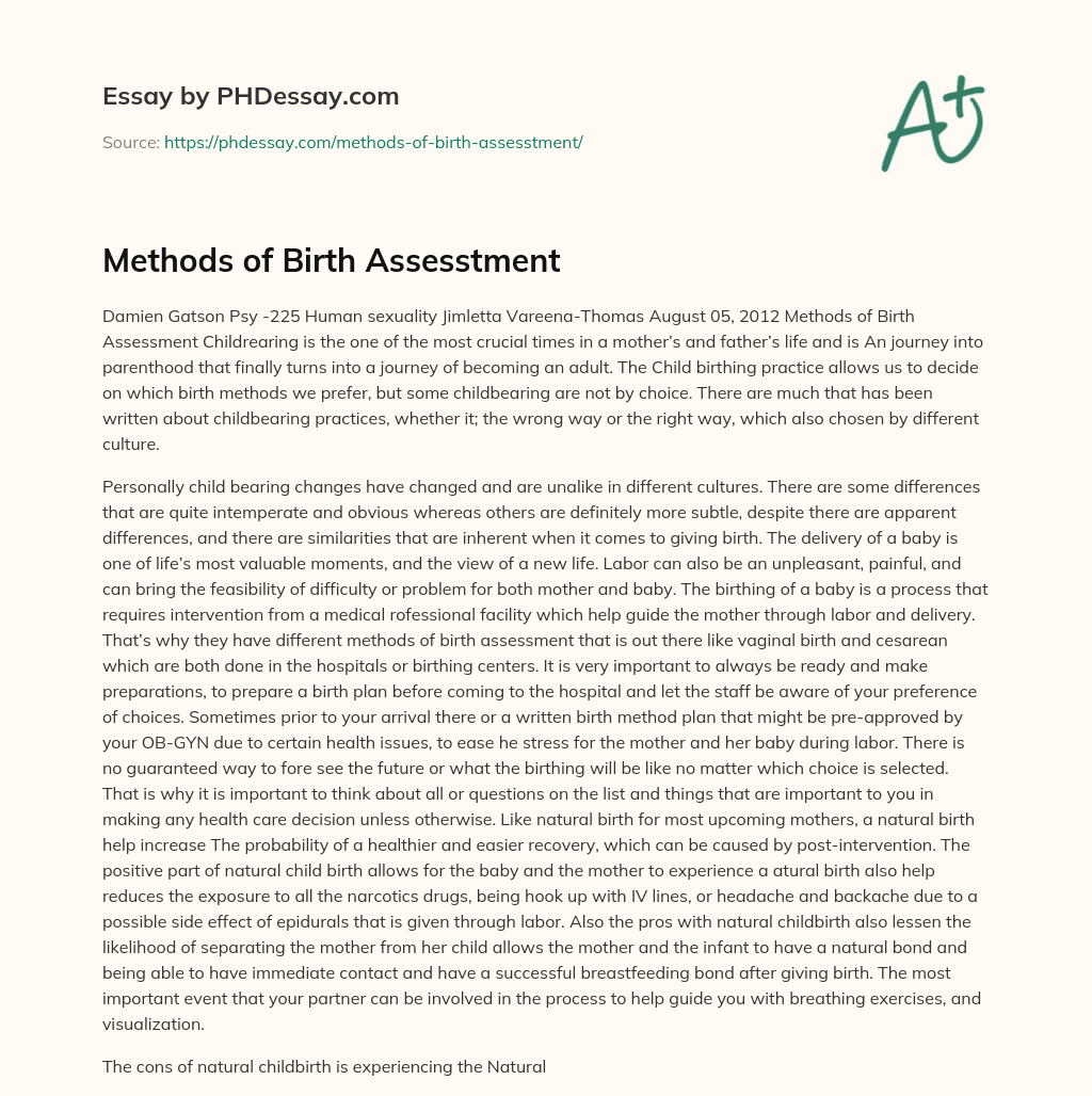 Methods of Birth Assesstment essay