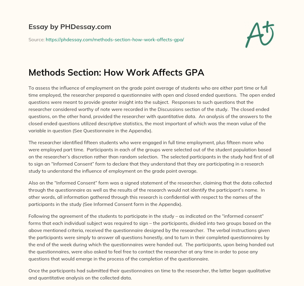 Methods Section: How Work Affects GPA essay