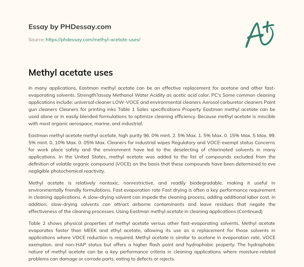 Methyl acetate uses essay