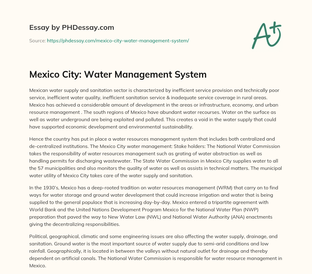 Mexico City: Water Management System essay
