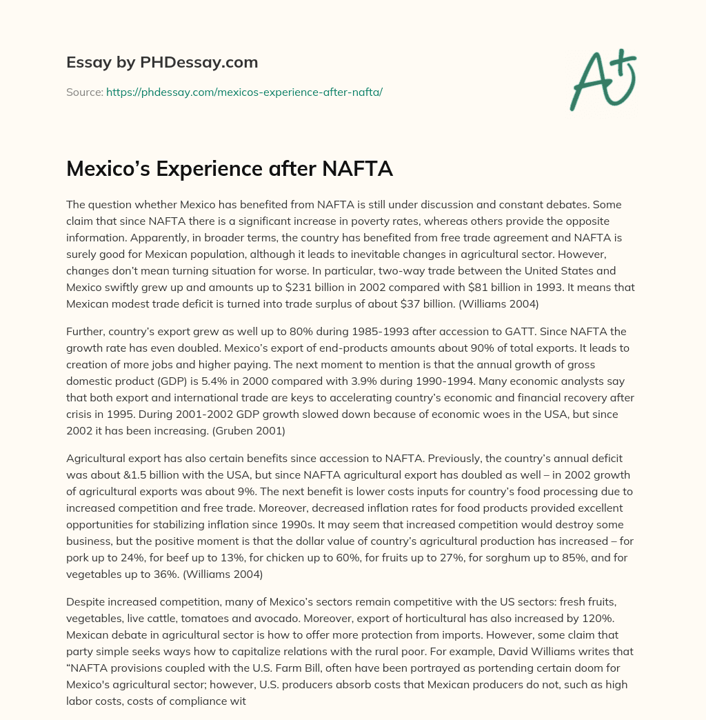 Mexico’s Experience after NAFTA essay