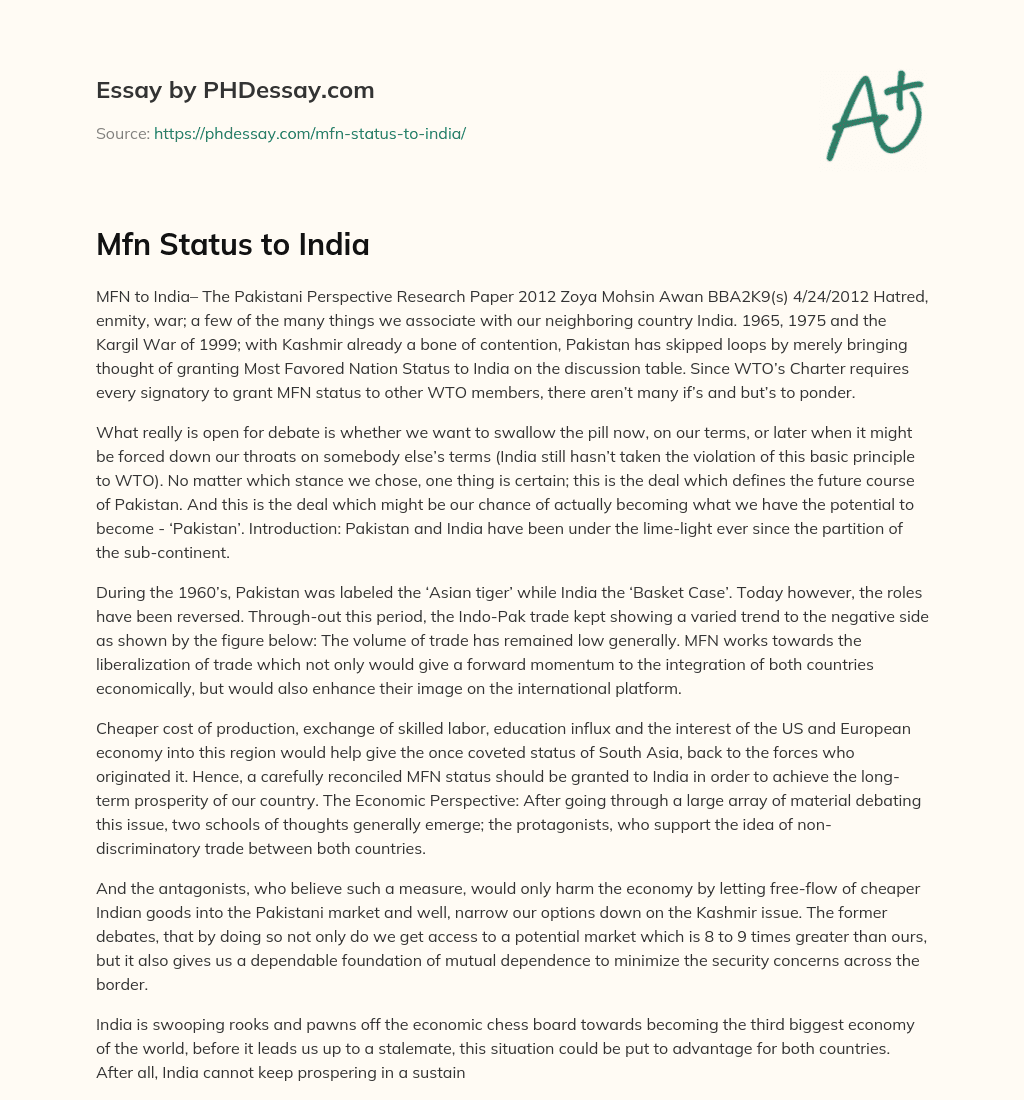 Mfn Status to India essay