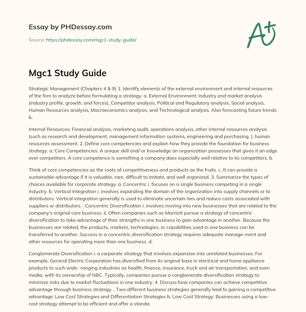 Mgc1 Study Guide essay