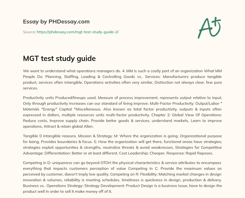 MGT test study guide essay