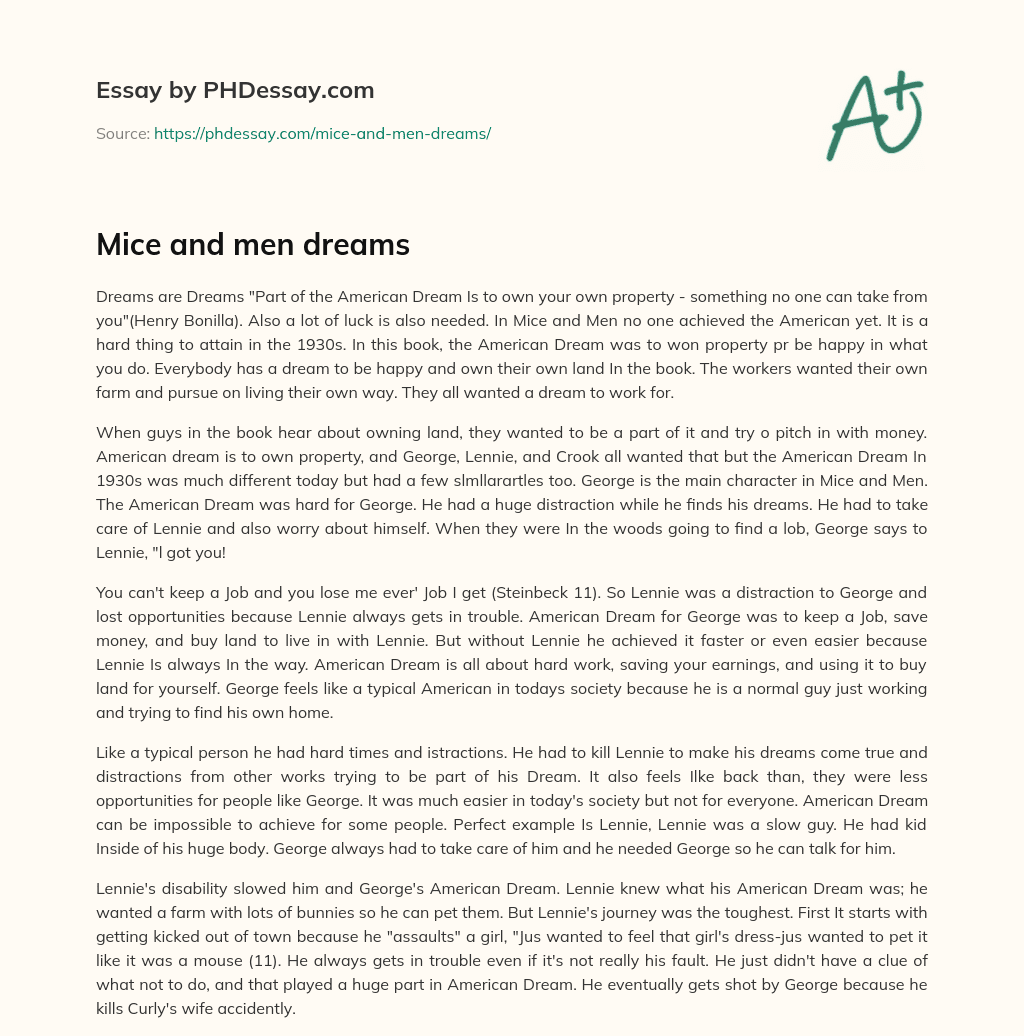 of mice and men dreams essay