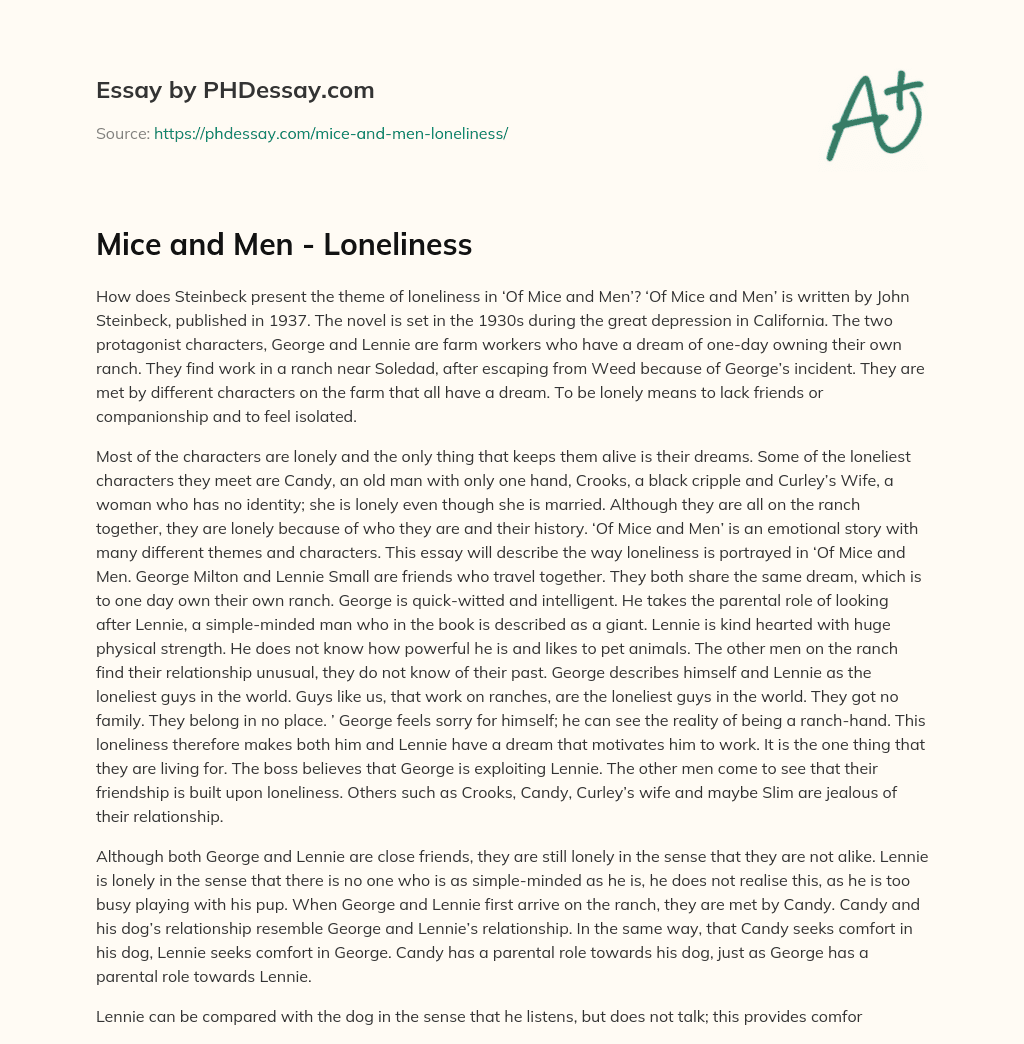 Mice and Men – Loneliness essay