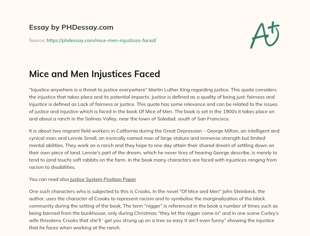 Mice and Men Injustices Faced essay