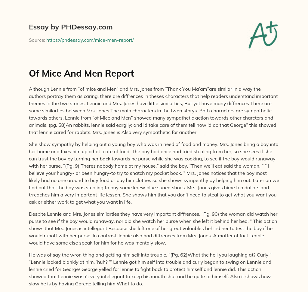 Of Mice And Men Report essay