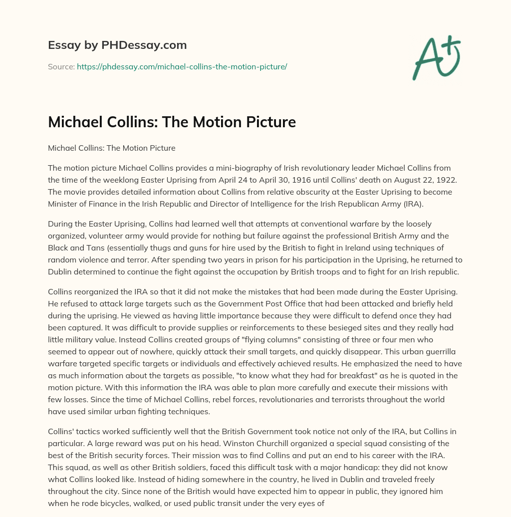Michael Collins: The Motion Picture essay