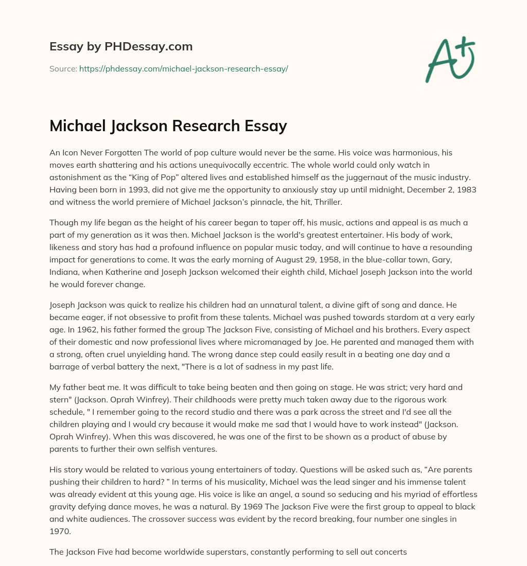 Michael Jackson Research Essay essay