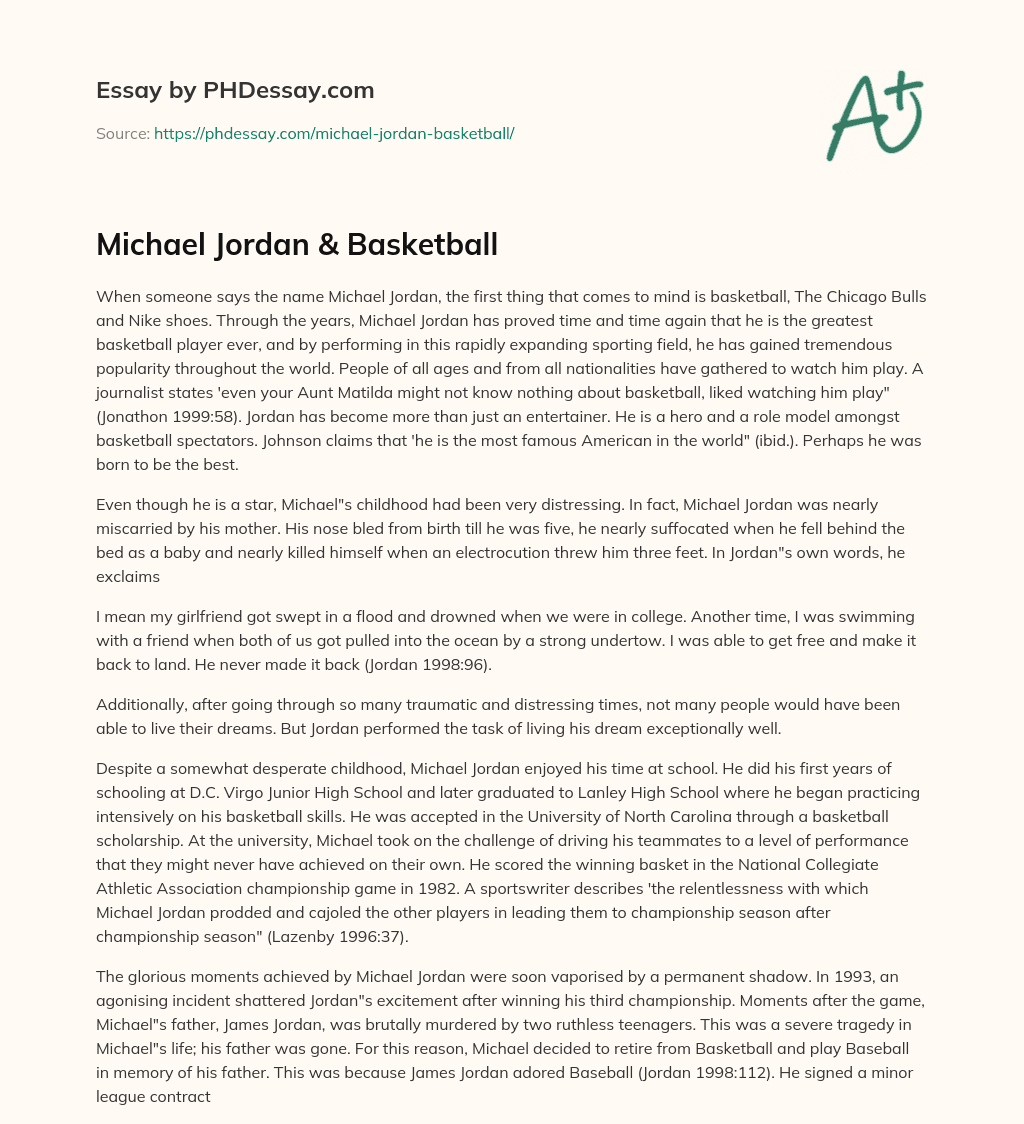 Michael Jordan & Basketball essay