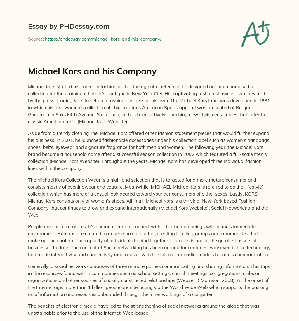 Michael Kors and his Company essay