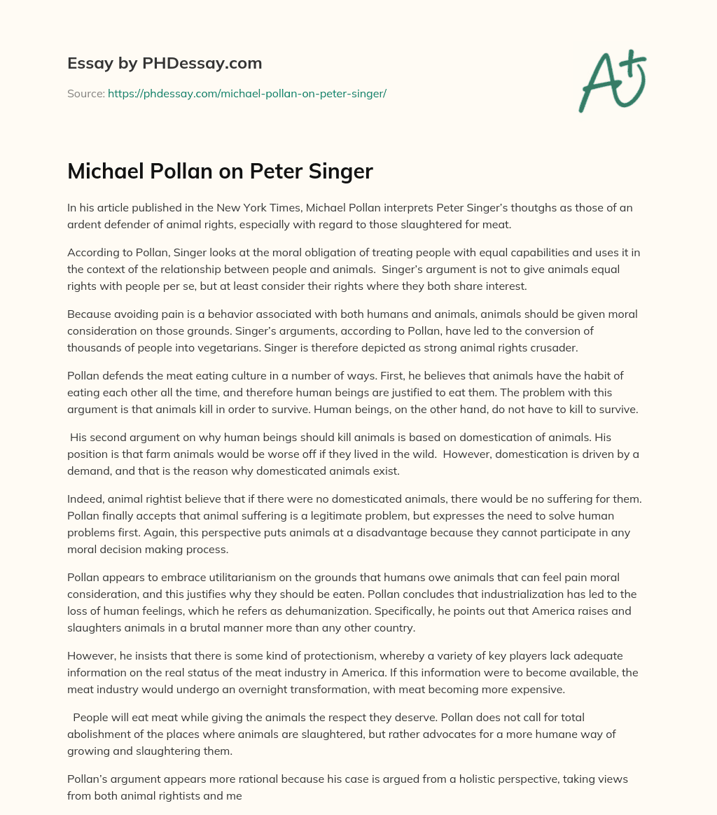 Michael Pollan on Peter Singer essay