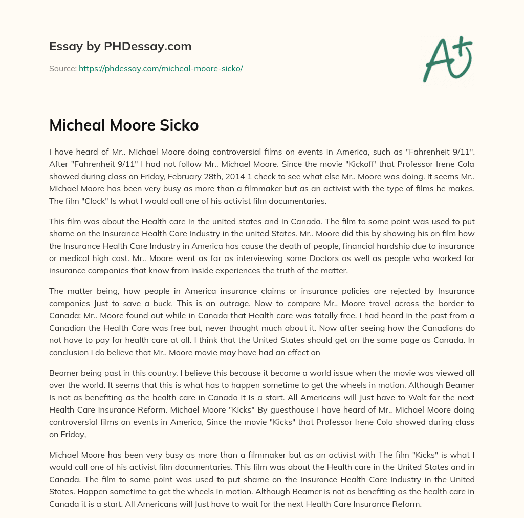 Micheal Moore Sicko essay