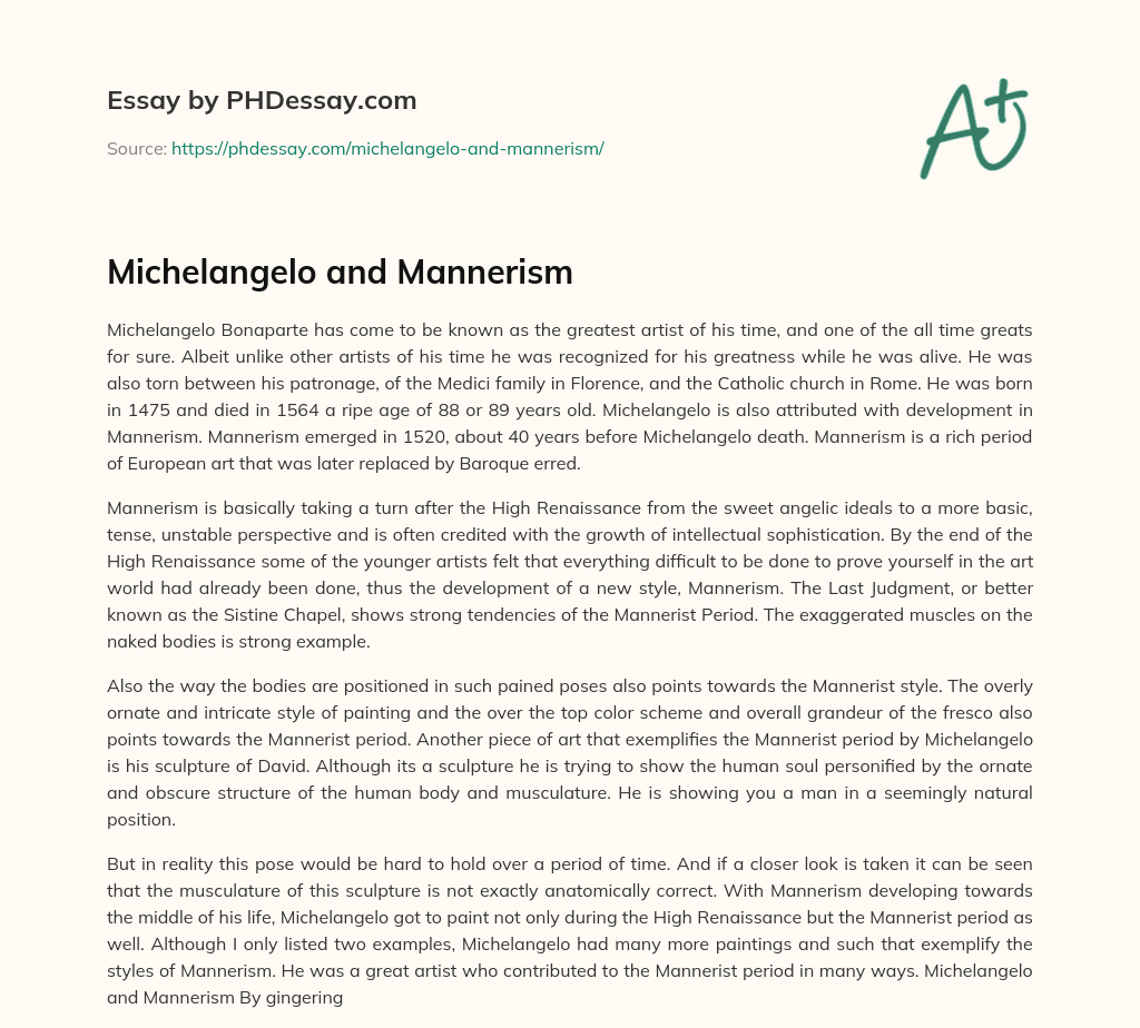 Michelangelo and Mannerism essay