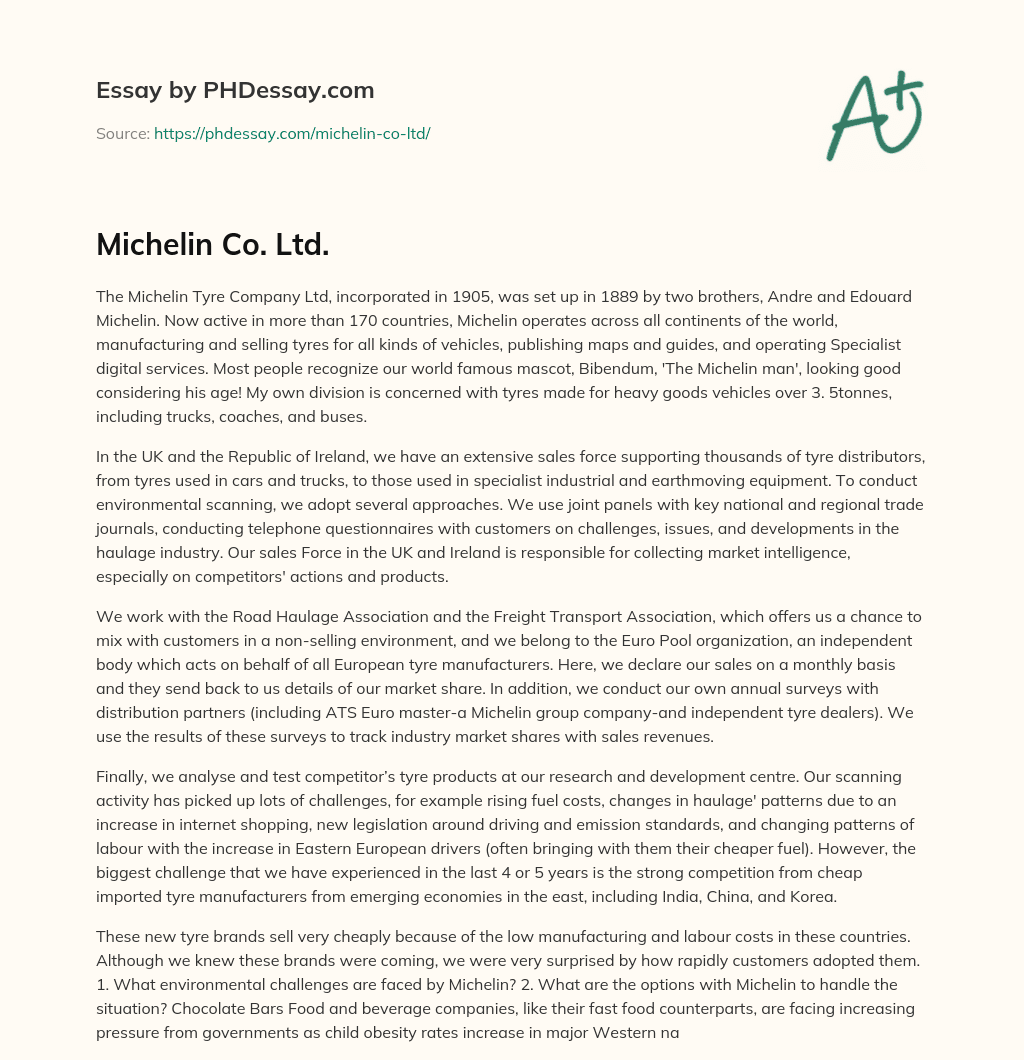 Michelin Co. Ltd. essay