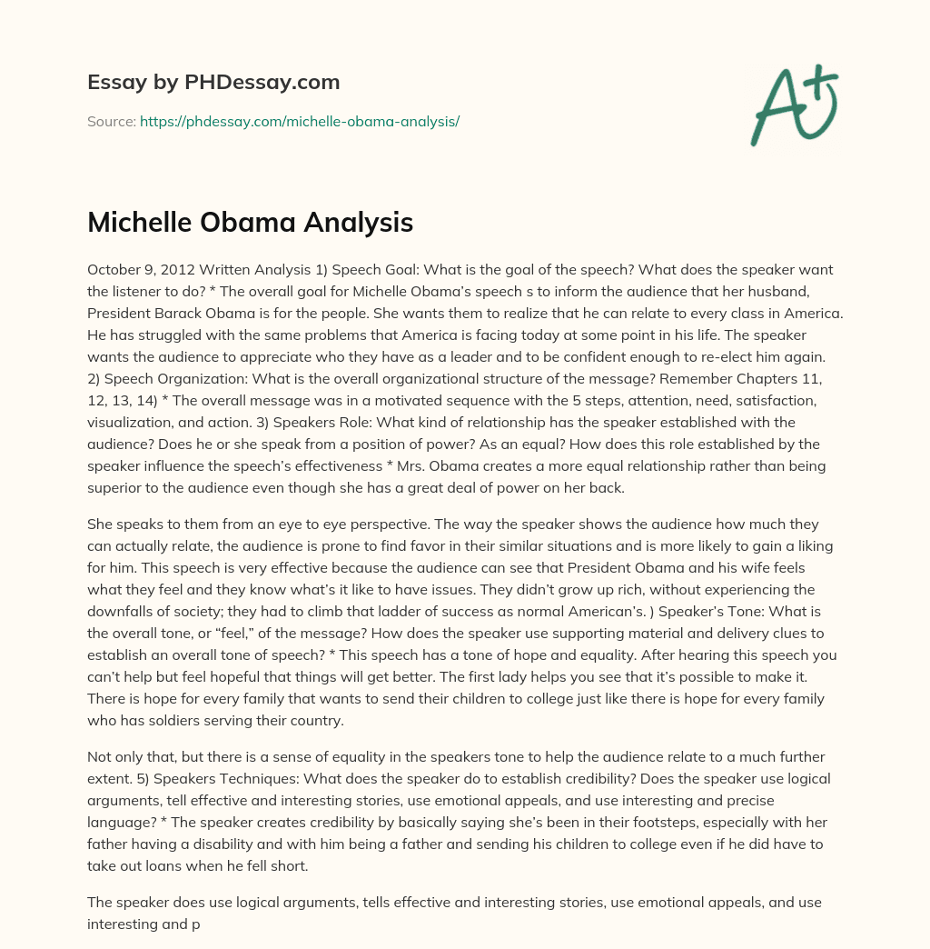 Michelle Obama Analysis essay