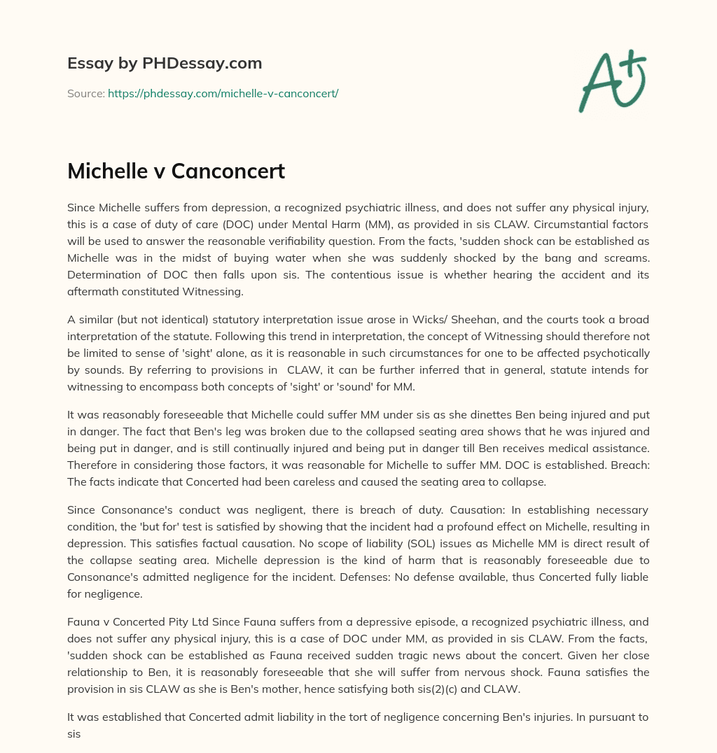 Michelle v Canconcert essay