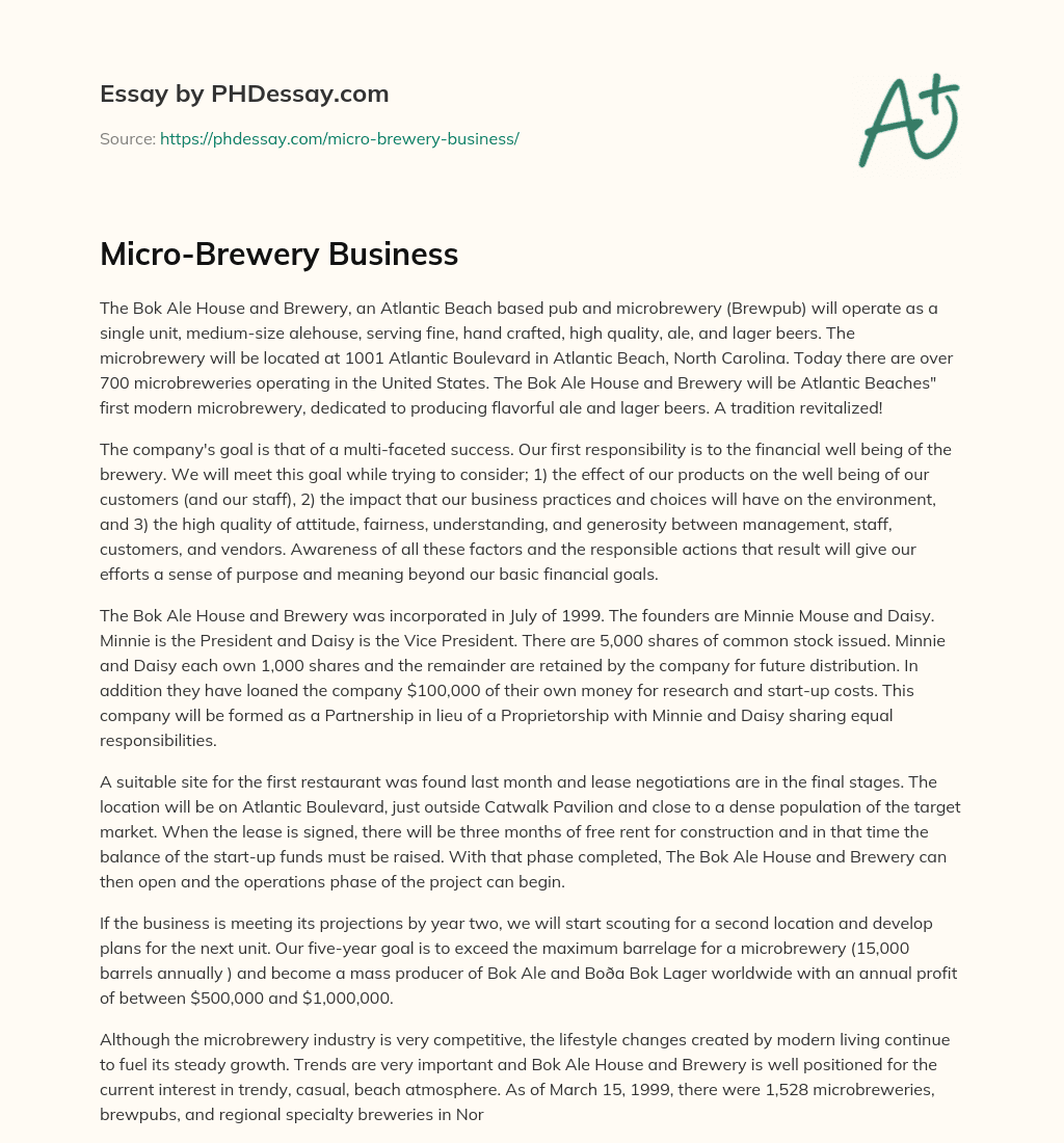 Micro-Brewery Business essay