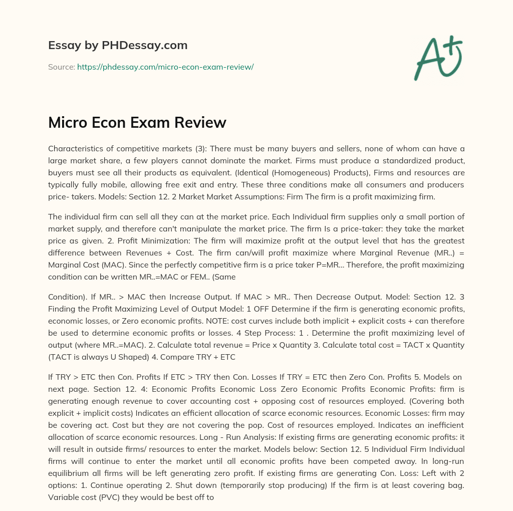Micro Econ Exam Review essay