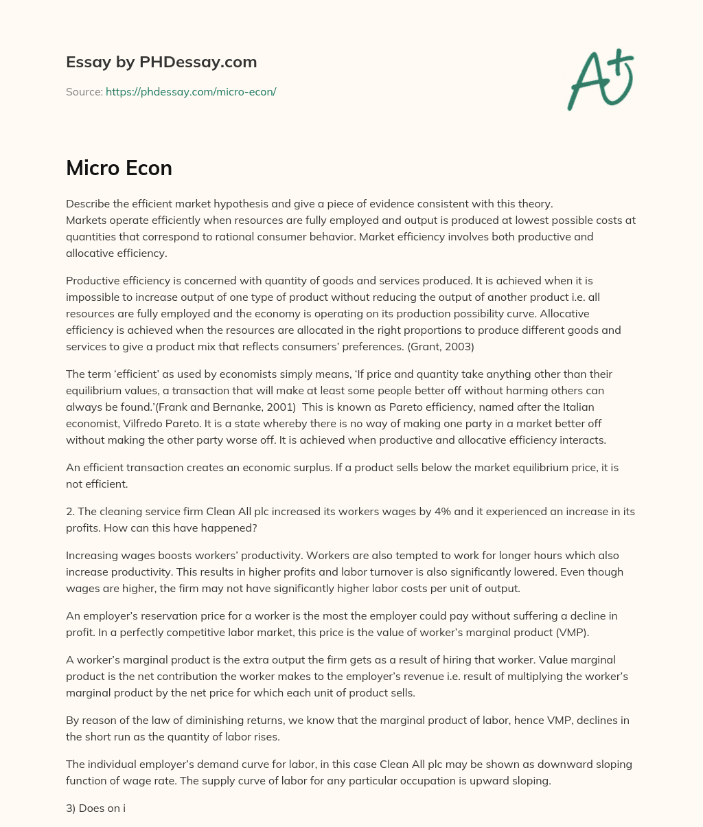 Efficient Market Hypothesis and Evidence of Market Efficiency essay