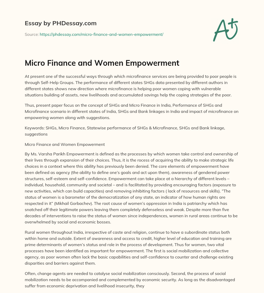 Micro Finance and Women Empowerment essay